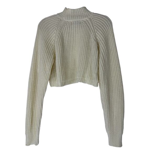 Edikted Ivory Open Knit Long Sleeve Moc Neck Cropped Chunky Sweater Top Size M - Picture 3 of 8